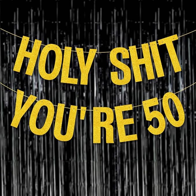 50th Birthday Decorations Banner for Women Men Pre-Strung Gold