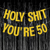 50th Birthday Decorations Banner for Women Men Pre-Strung Gold