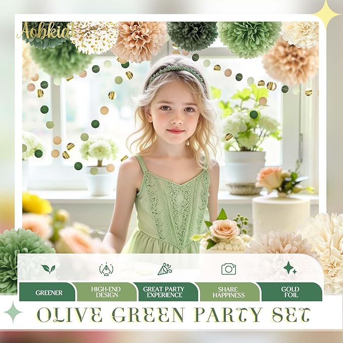 AOBKIAT Sage Green Wedding Party Decorations,28 PCS Tissue Paper Pom