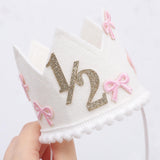 Jissoo Bow 1/2 Birthday Crown - 6 Months Birthday Decorations,Little
