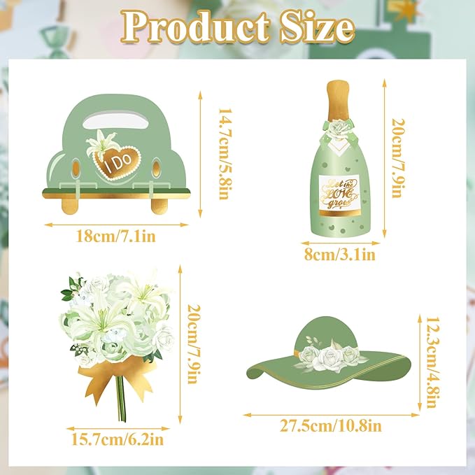 38 PCS Sage Green Wedding Photo Booth Props Bridal Shower Photo