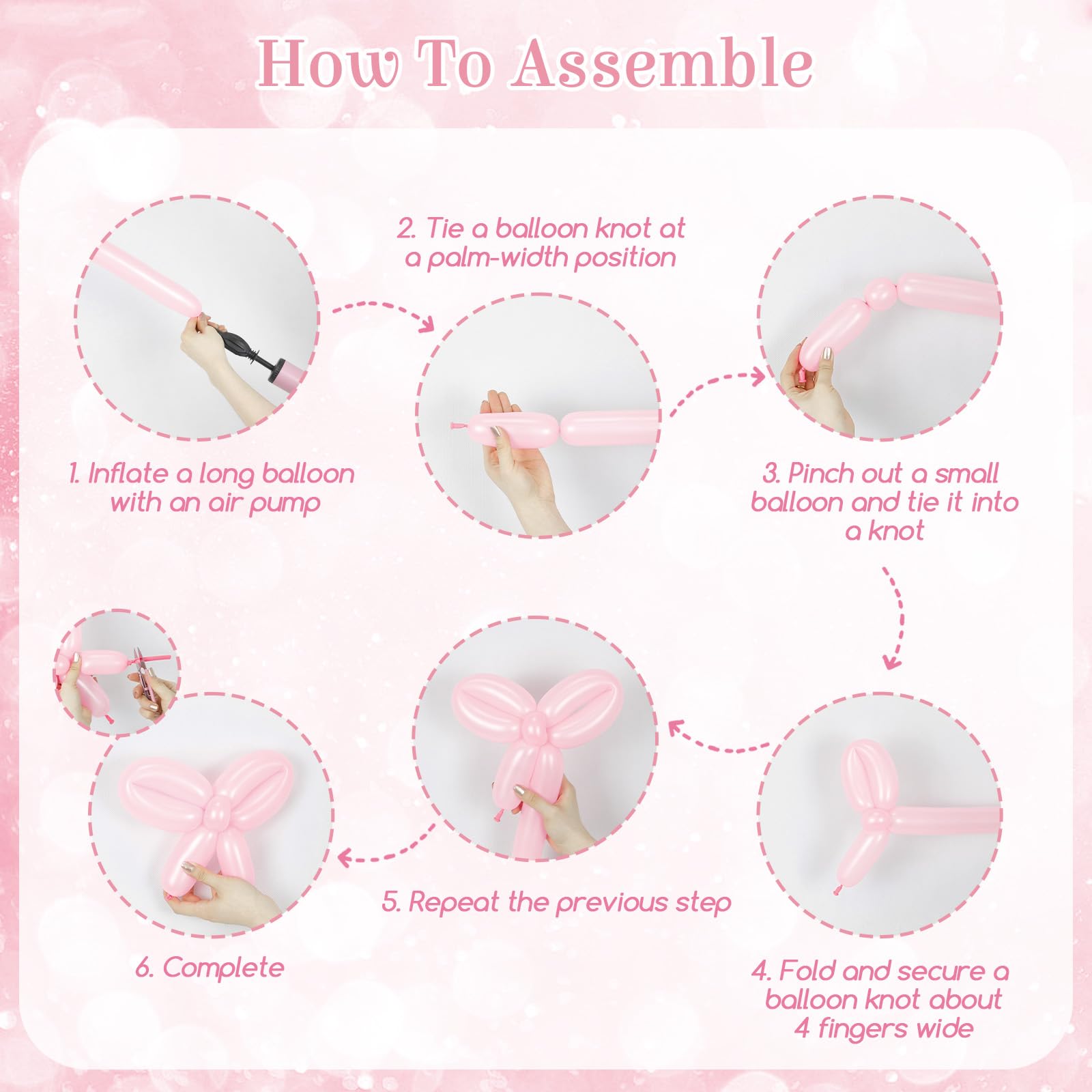 Pink Bow Balloon Arch Kit with Clear Light Pearl Pink and White