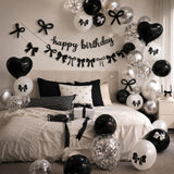 Black Silver White Bow Birthday Decorations, Coquette Party Decor with