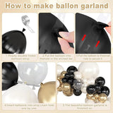 Amandir 173Pcs Black Pearl White Gold Balloons Arch Garland Kit,