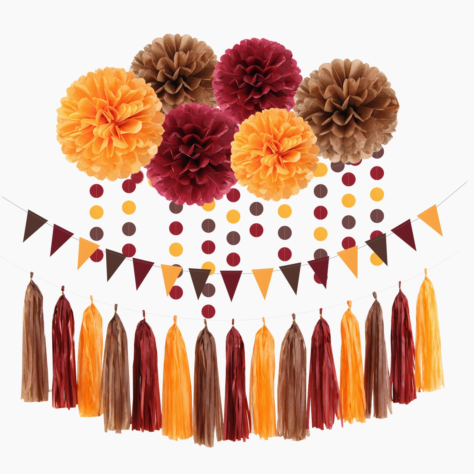 Brown Burgundy Orange Party-Decorations - 23pcs Fall Autumn