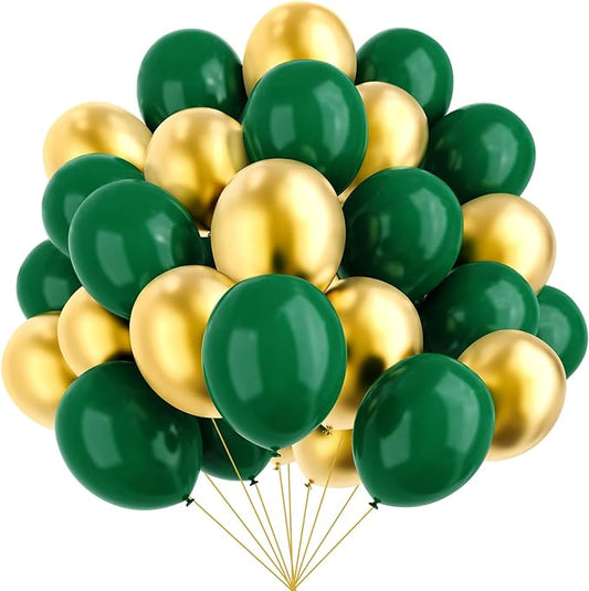 YMSZ Green and Gold Balloons, 67pcs 12 Inch Metallic Gold and Dark