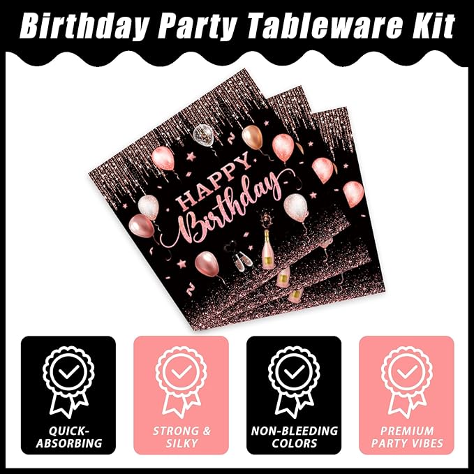 96 Pcs Rose Gold Birthday Plates and Napkins Party Supplies for