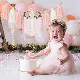 Handmade Wildflower 1st Birthday HighChair Banner Pink White Party