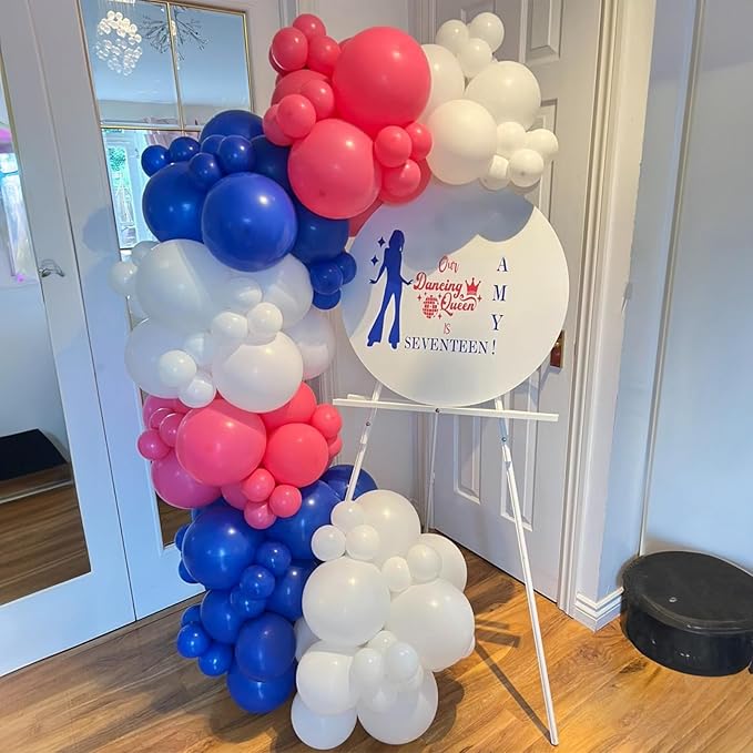 Pink Blue White Balloons, 12 Inch Royal Blue Hot Pink Fuchsia Pearl