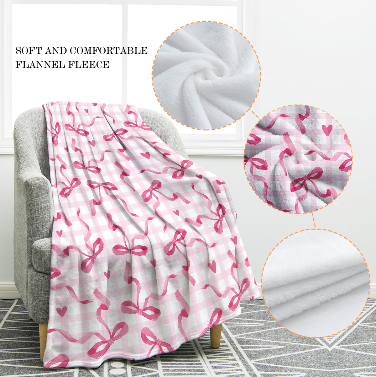 Jekeno Checkered Bow Throw Blanket Gifts for Women Girls Her, Bow