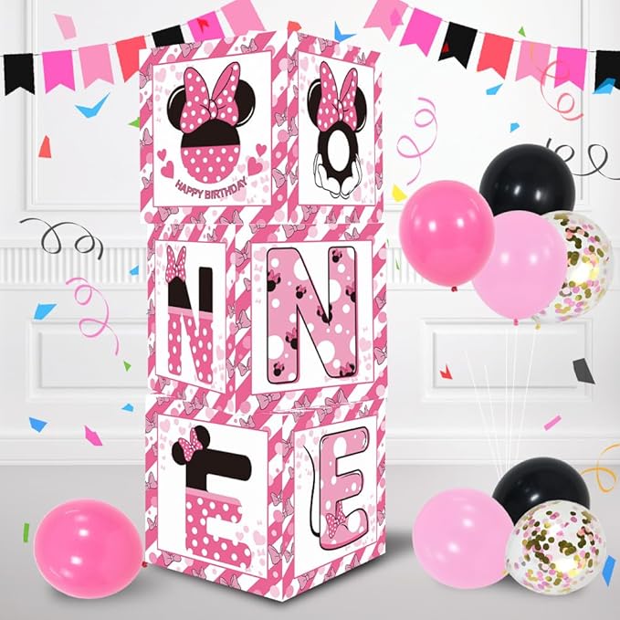 Pink Mouse 1st Birthday Party Supplies Pink Balloon Box with Letters