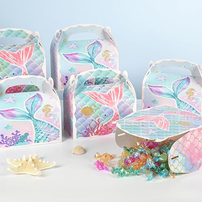 36 Pack Cute Mermaid Party Favor Treat Boxes Small Ocean Gable Boxes