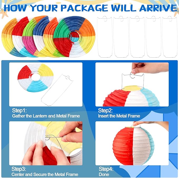 12 Pcs 8 Inch Beach Ball Paper Lanterns Pool Party Decorations