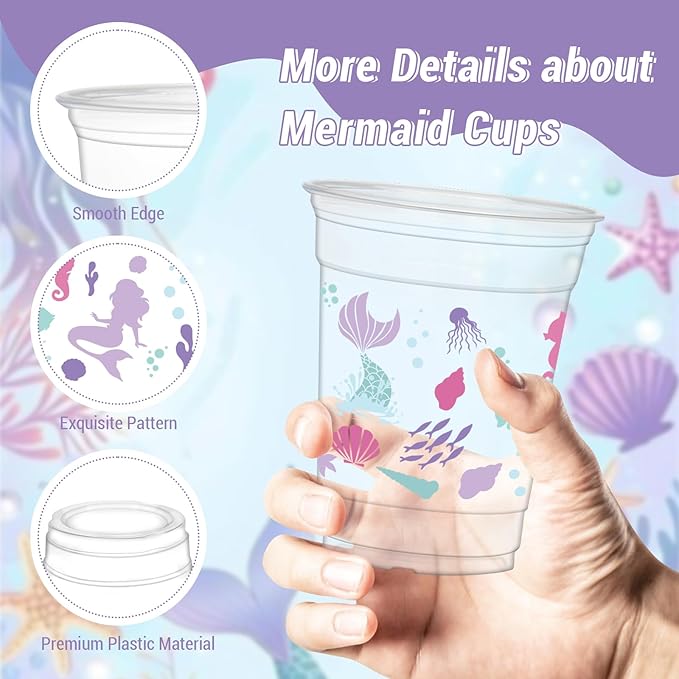 50Pcs Mermaid Cups 12 Oz Mermaid Party Cups for Baby Shower Ocean