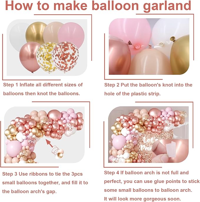 Rose Gold Balloons Arch Garland Kit 164pcs Pastel Pink Chrome Gold
