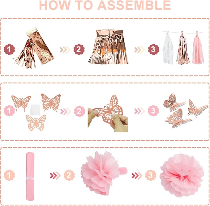 Rose Gold Birthday Party Decorations Kit for Women Girls Foil