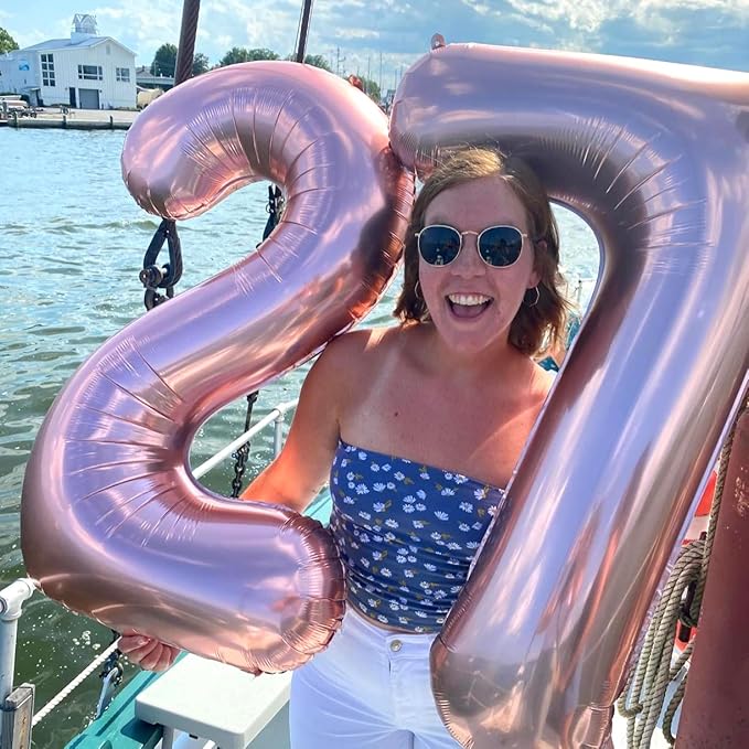 40 Inch Rose Gold Foil Balloon Number 2, Large Self Inflating Number