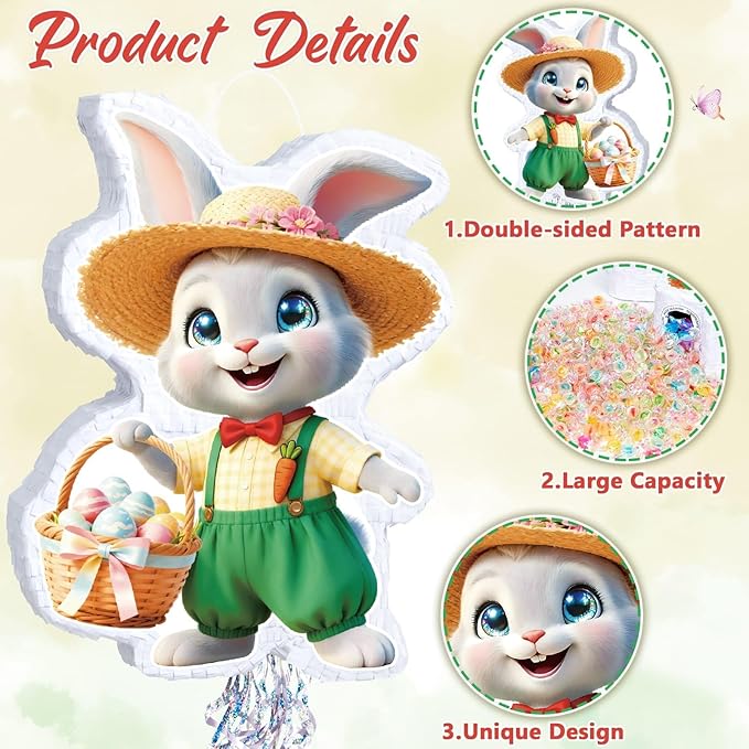 Easter Bunny Piñata Green Rabbit Piñata with Blindfold and Stick