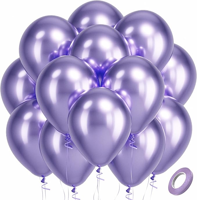 Bezente Metallic Purple Latex Party Balloons - 100 Pack 12 inch Round