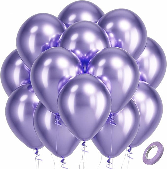 Bezente Metallic Purple Latex Party Balloons - 100 Pack 12 inch Round