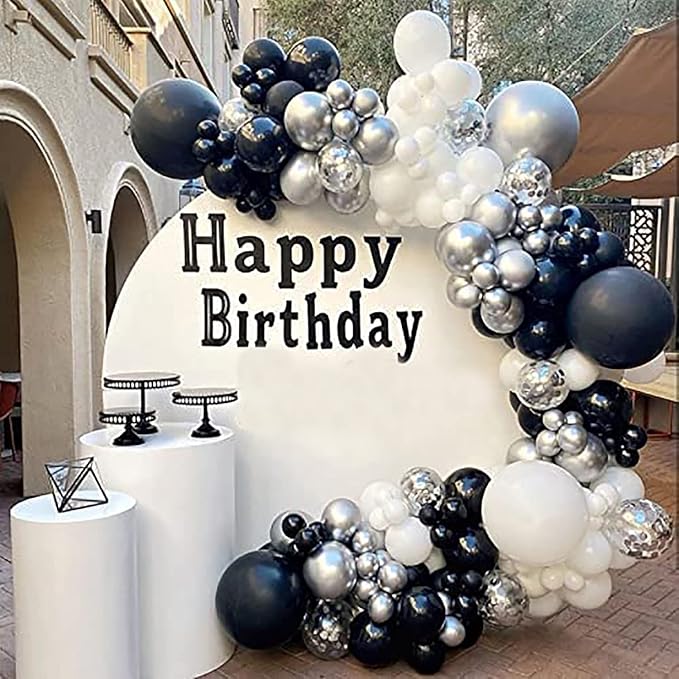 Black and Silver Balloons Garland Kit,119pcs Black White Metallic