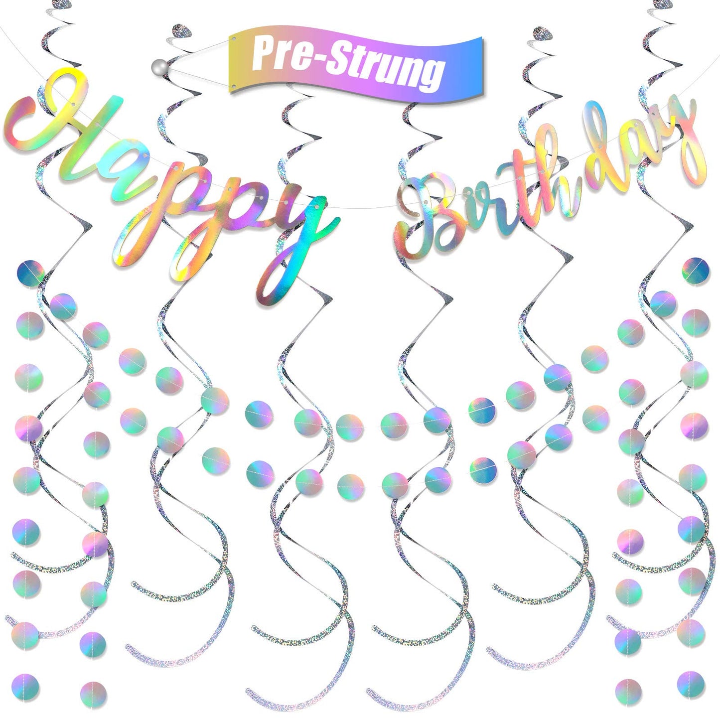Zonon 9 Pcs Iridescent Birthday Party Decorations Pre-strung