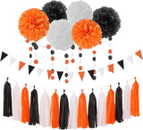 Black White Orange Halloween Party Decorations 23pcs Tissue Pom Poms