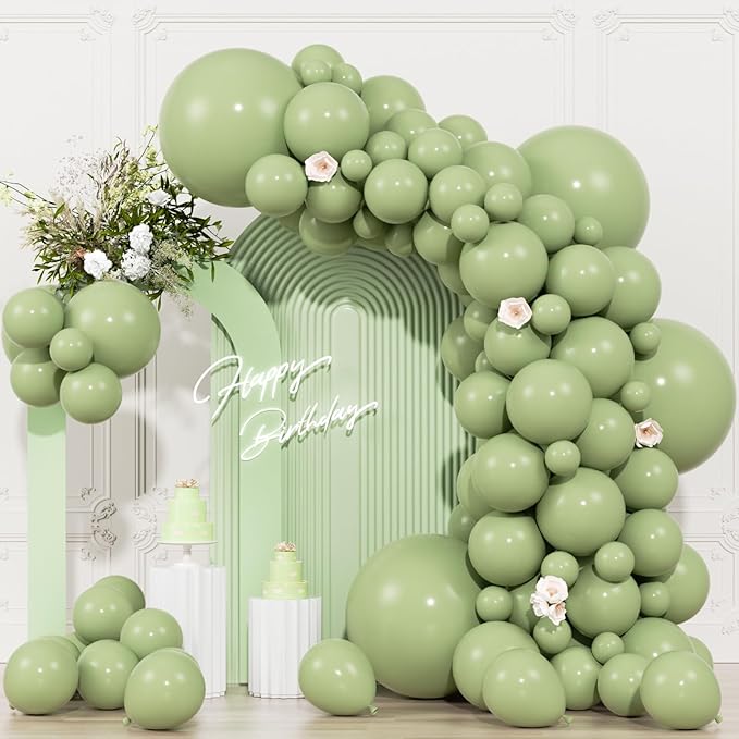 104pcs Sage Green Balloons - 18/12/10/5 Inch Neutral Green Latex