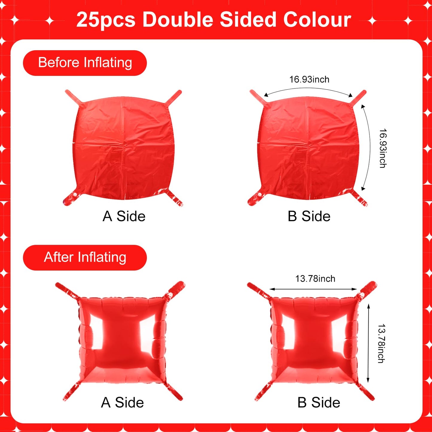 Red Square Foil Balloons 25 Pcs Metallic Red Balloons Wall Backdrop