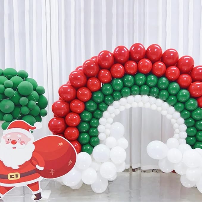 100 Pcs Christmas Red Green Balloons 12 Inch Red Green and White
