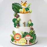 Jungle Safari Animal Cake Topper with Colourful Balls Plam Leaves