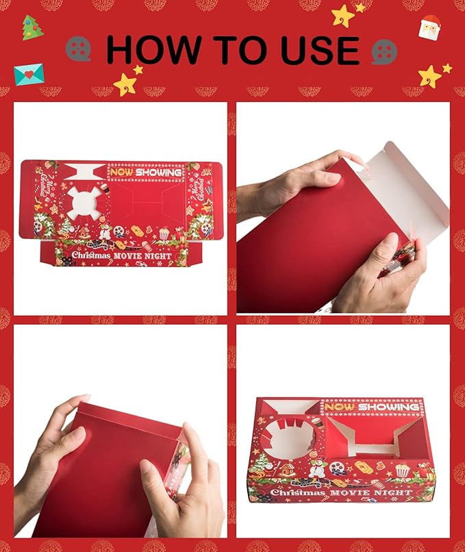 20 Pcs Christmas Party Supplies Movie Night Paper Snack Trays Xmas