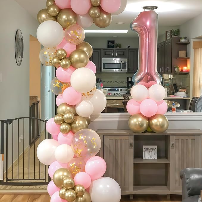 Pink Gold Balloons Set 60Pcs 12 Inch Pastal Baby Pink Metallic Gold