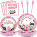 96Pcs Movie Night Party Supplies Pink Movie Birthday Plates and