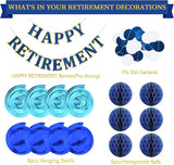 Retirement Party Decorations Kit for Women Men 16 Piece Elegant Blue