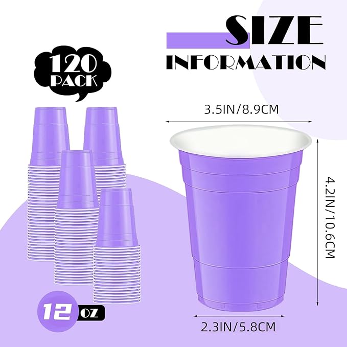 120 Pcs Light Purple Plastic Cups Halloween plastic Disposable cups