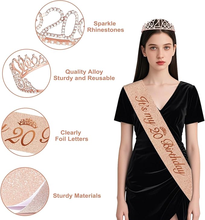 20th Birthday Decorations for Her 49pcs Black Rose Gold Black Banner
