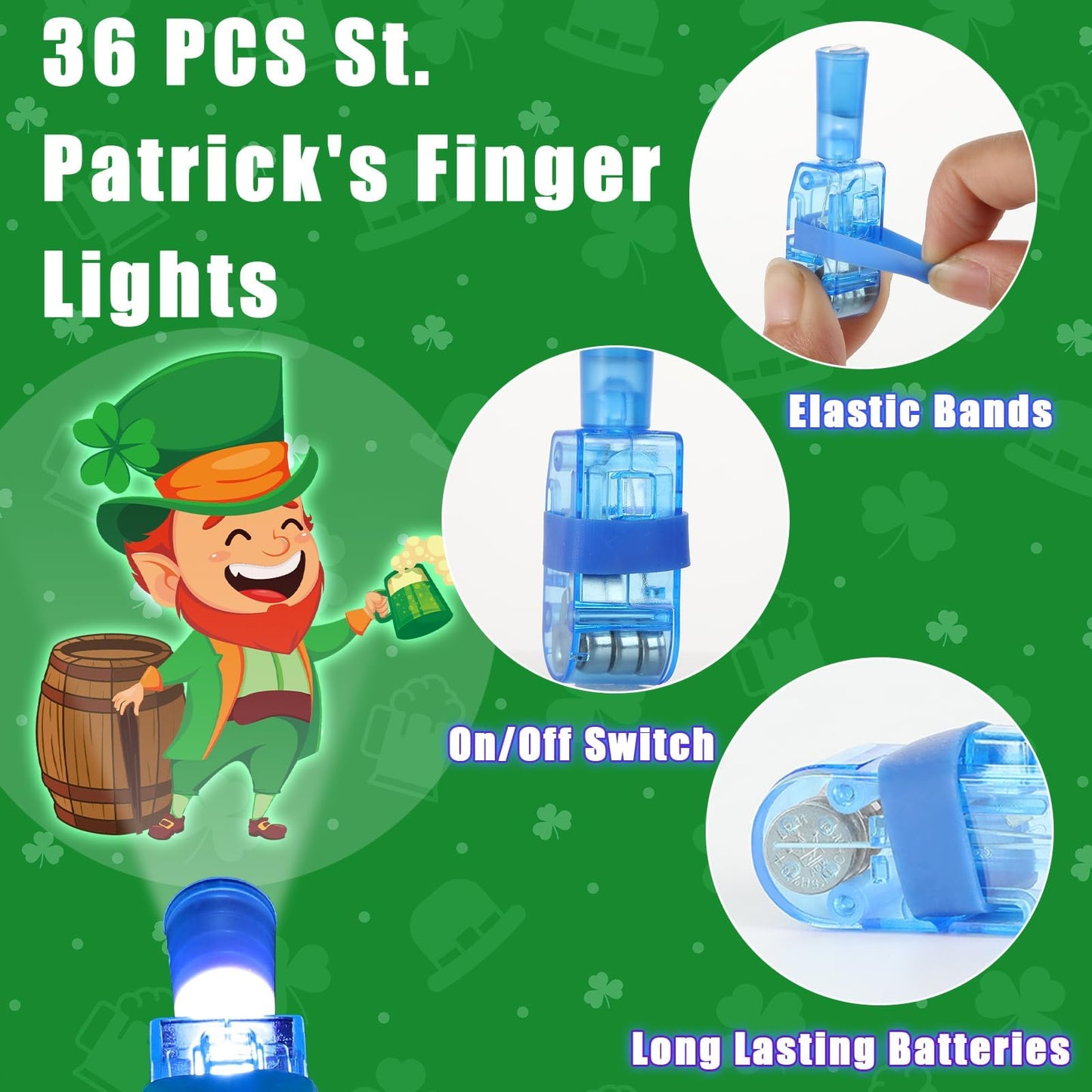 CHUNNIN 36 PCS St. Patrick's Party Favors Shamrock Light Up Finger