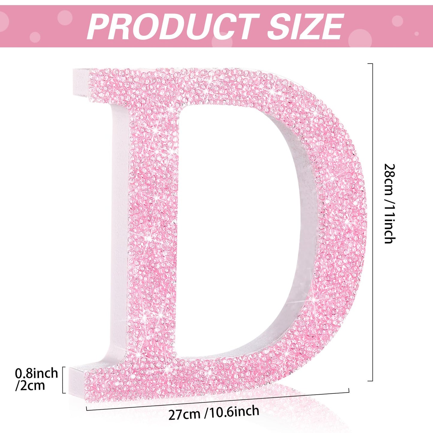 Qunclay Pink Crystal Diamond Letter Wall Decor, Glitter Wooden Bling