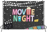 Popcorn Movie Night Birthday Party Backdrop String Lights Stars