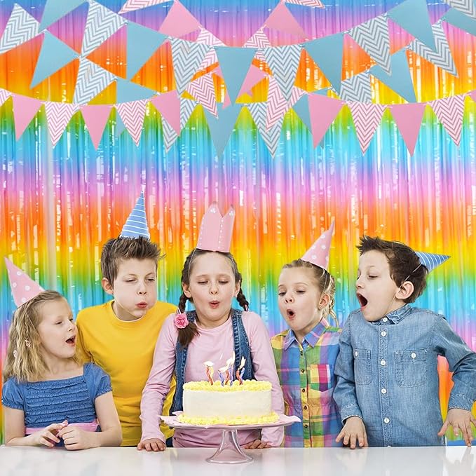 BRAVESHINE Colourful Tinsel Fringe Curtains - 2Pcs 3.2x8.2ft Holidays