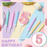 MTLEE Number 5 Birthday Candle with 12 Pcs Spiral Candles for Girls