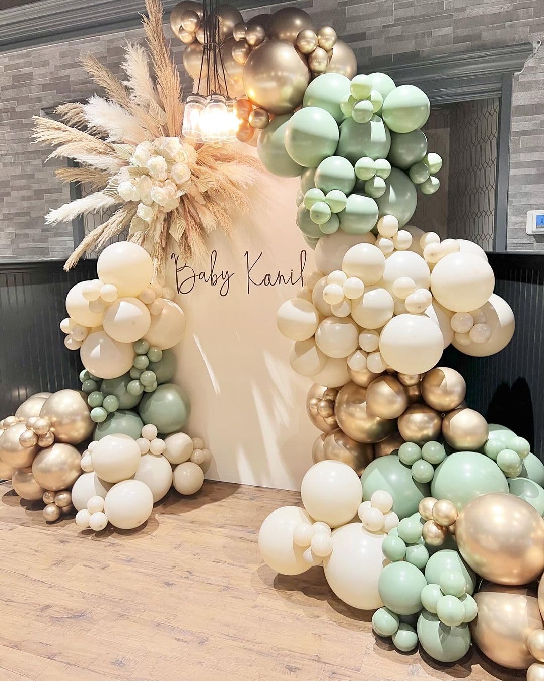 Sage Green Balloon Arch Kit, 162pcs Sage Green Sand White Gold