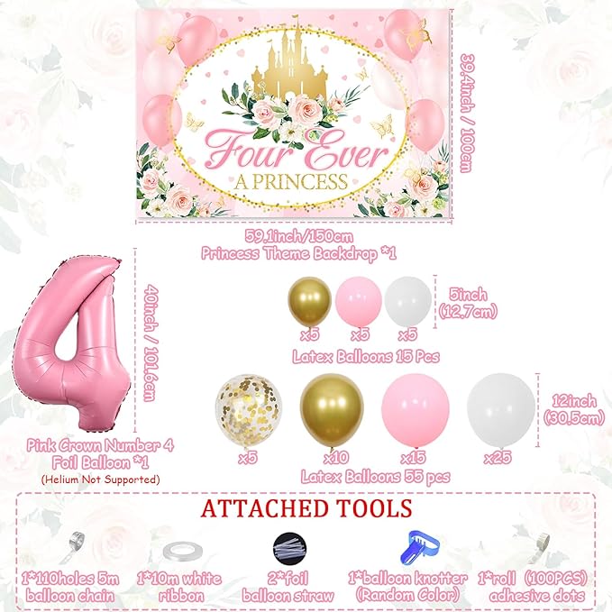 Four Ever a Princess Birthday Decorations Pink Gold Balloon Garland