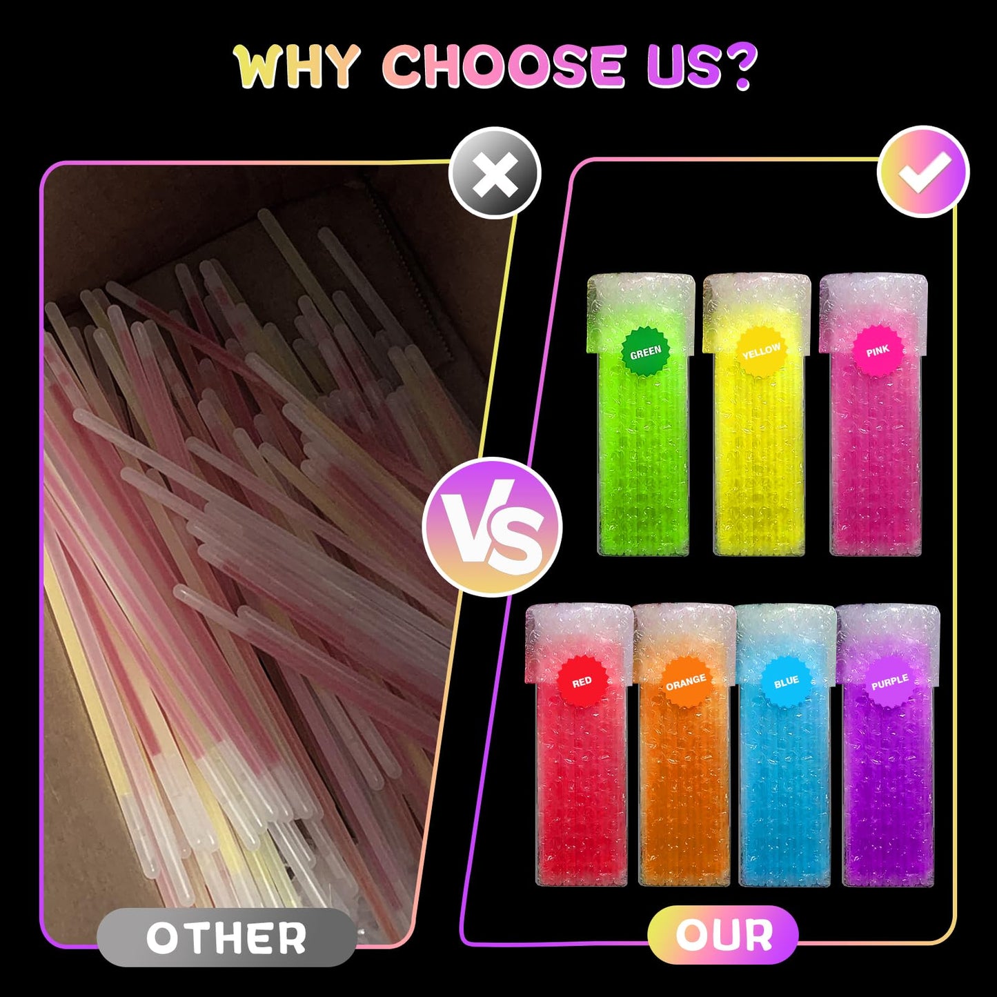 JICUICUI Glow Sticks Bulk Party Pack- Ultra Bright 500PRO Glow in the