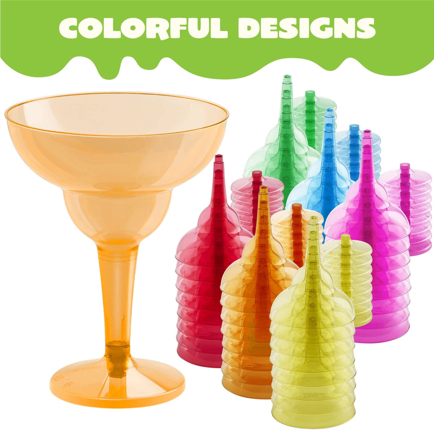 JOYIN 48PCS Plastic Margarita Glasses Cups, 12 oz Neon Disposable