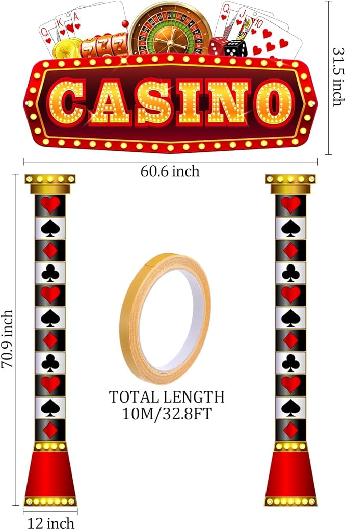 3 Pcs Casino Movie Night Porch Sign Banner Movie Casino Theme Party