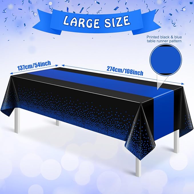 MASHAN 3Pcs Black and Blue Tablecloth Party Decorations,Plastic Black