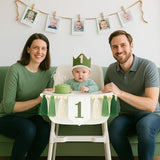 Wild One High Chair Banner Green Baby 1st Birthday Outfit Boy