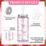 Whaline 20Pcs Pink Bow Plastic Cups with Lids and Straws Clear